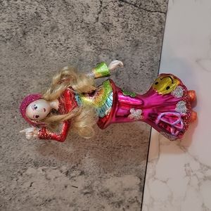 Blown Glass Blonde Hippie Girl Christmas Ornament